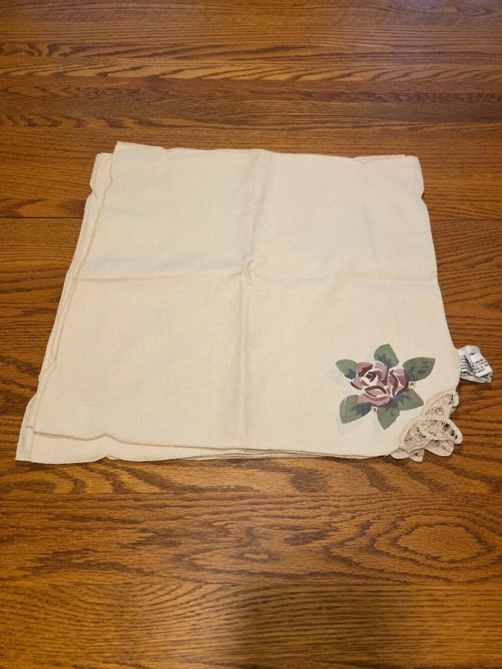 Battenburg Lace Hand Painted Rose 6 Napkins 16 1/2 x 16 1/2" Ecru Beige